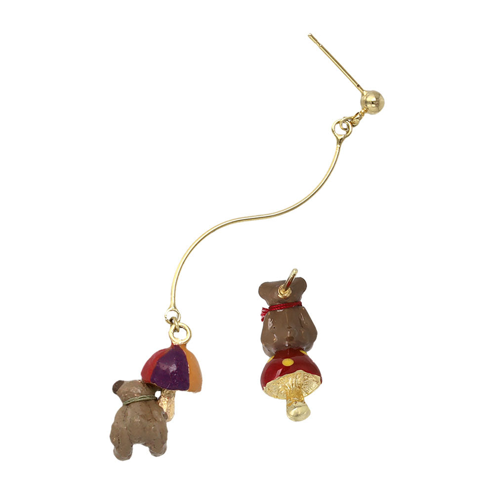 Mushroom Bear Asymmetric Earrings