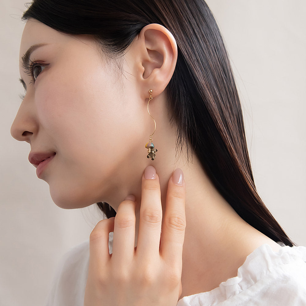 Mushroom Bear Asymmetric Earrings