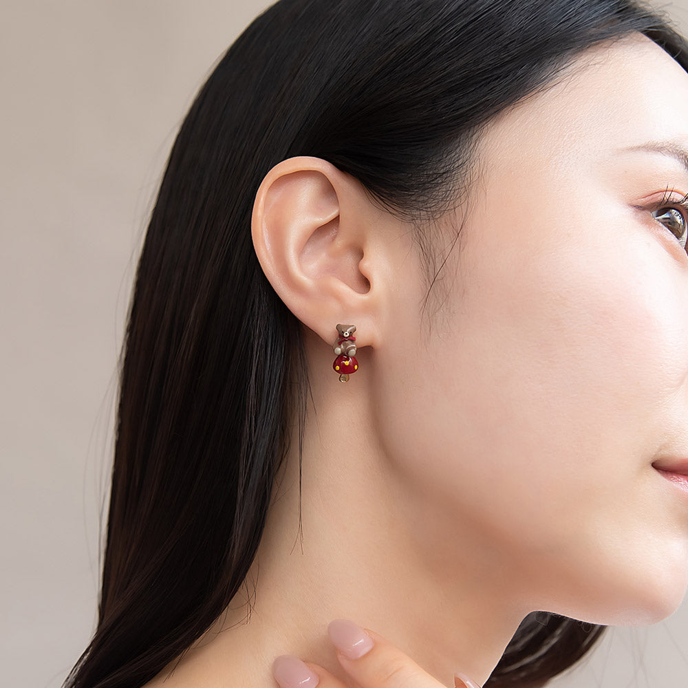 Mushroom Bear Asymmetric Earrings