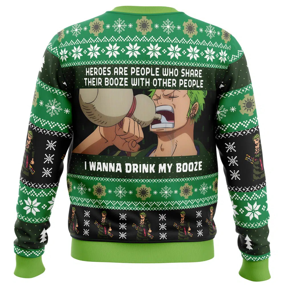 I Wanna Drink My Booze Zoro One Piece Ugly Christmas Sweater - 5XL