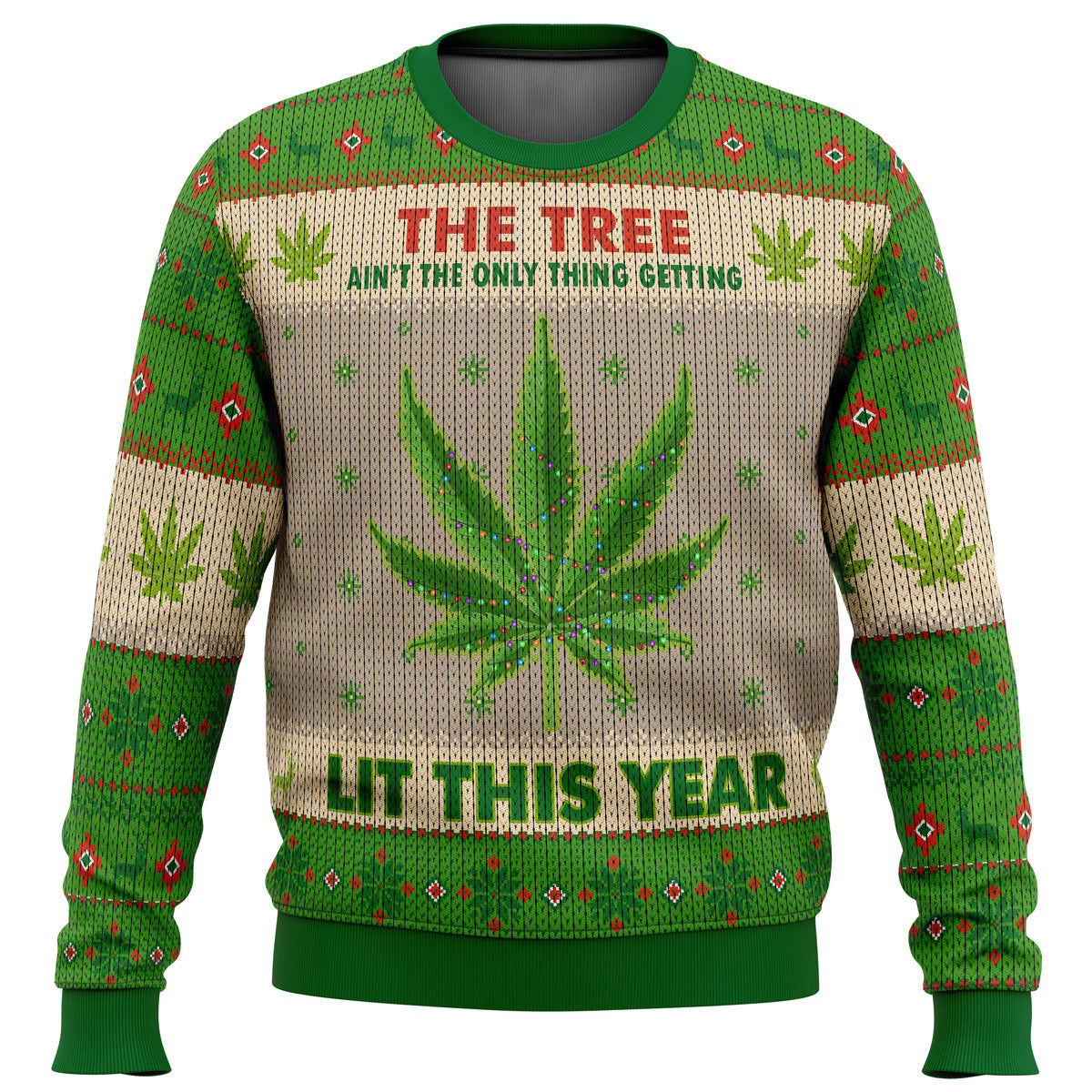 Lit This Year Weed Ugly Christmas Sweater - 6XL