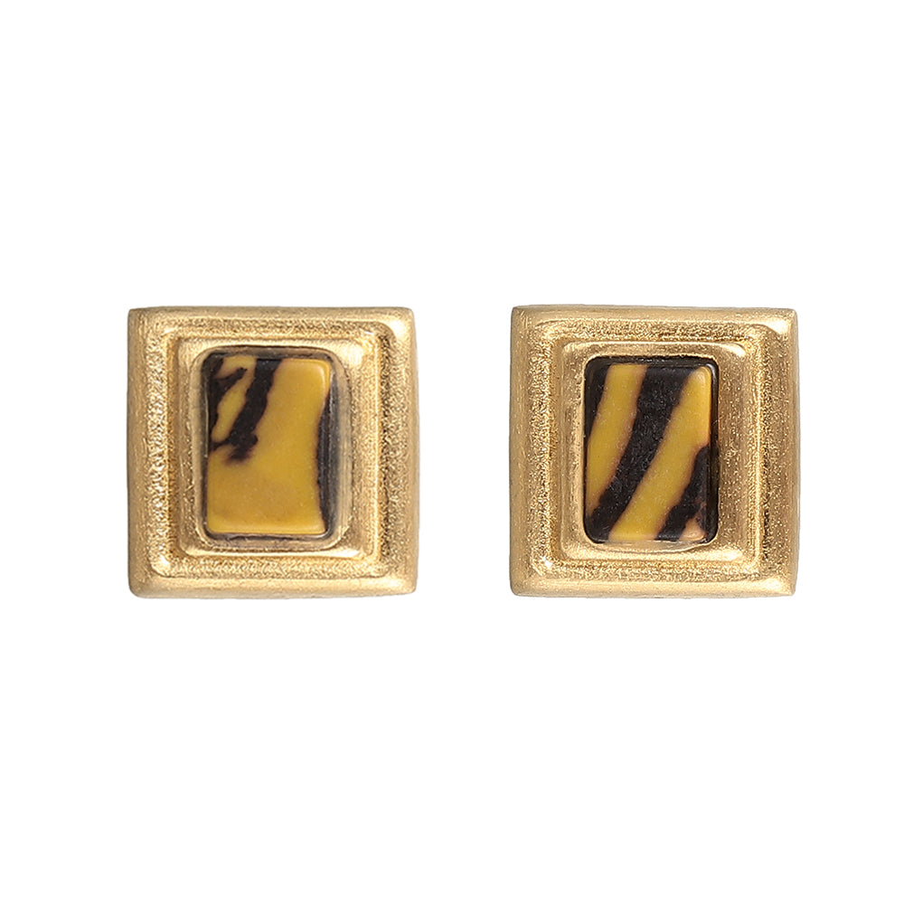 Square Frame Stone Stud Earrings