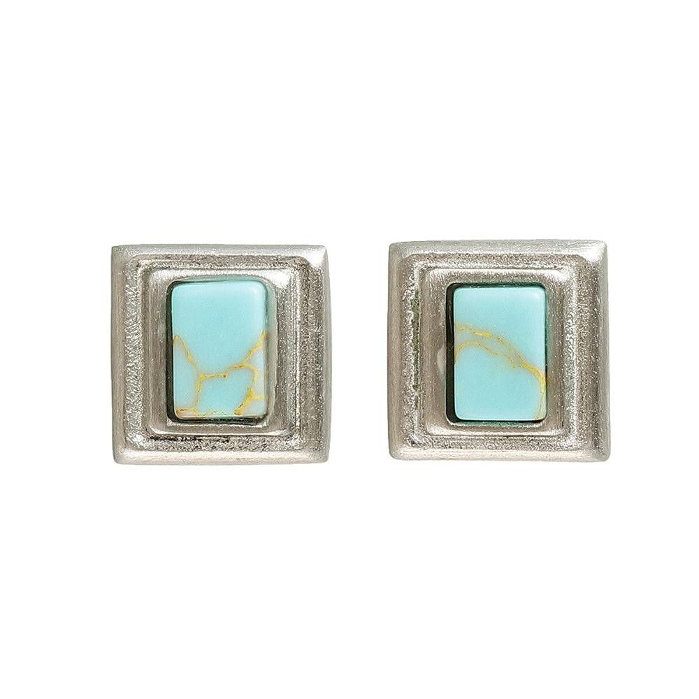 Square Frame Stone Stud Earrings