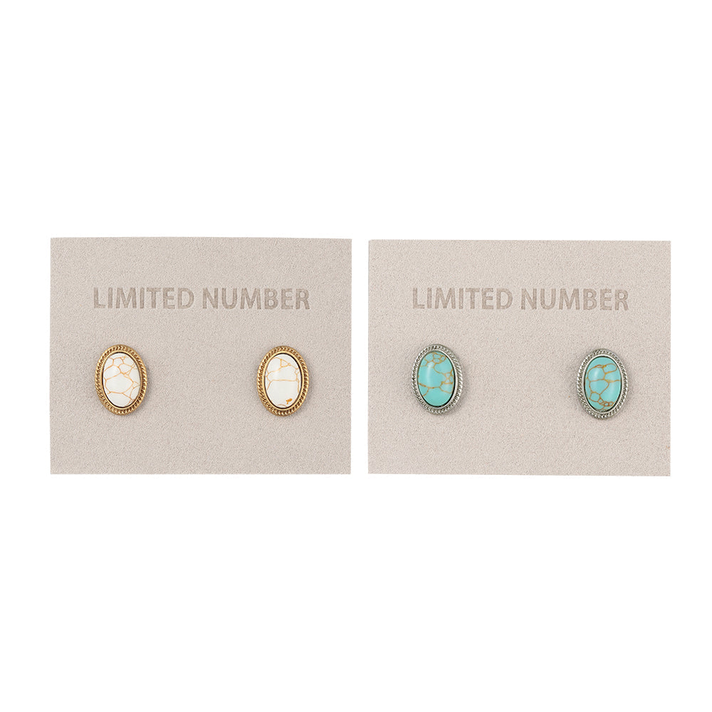 Oval Frame Stone Stud Earrings