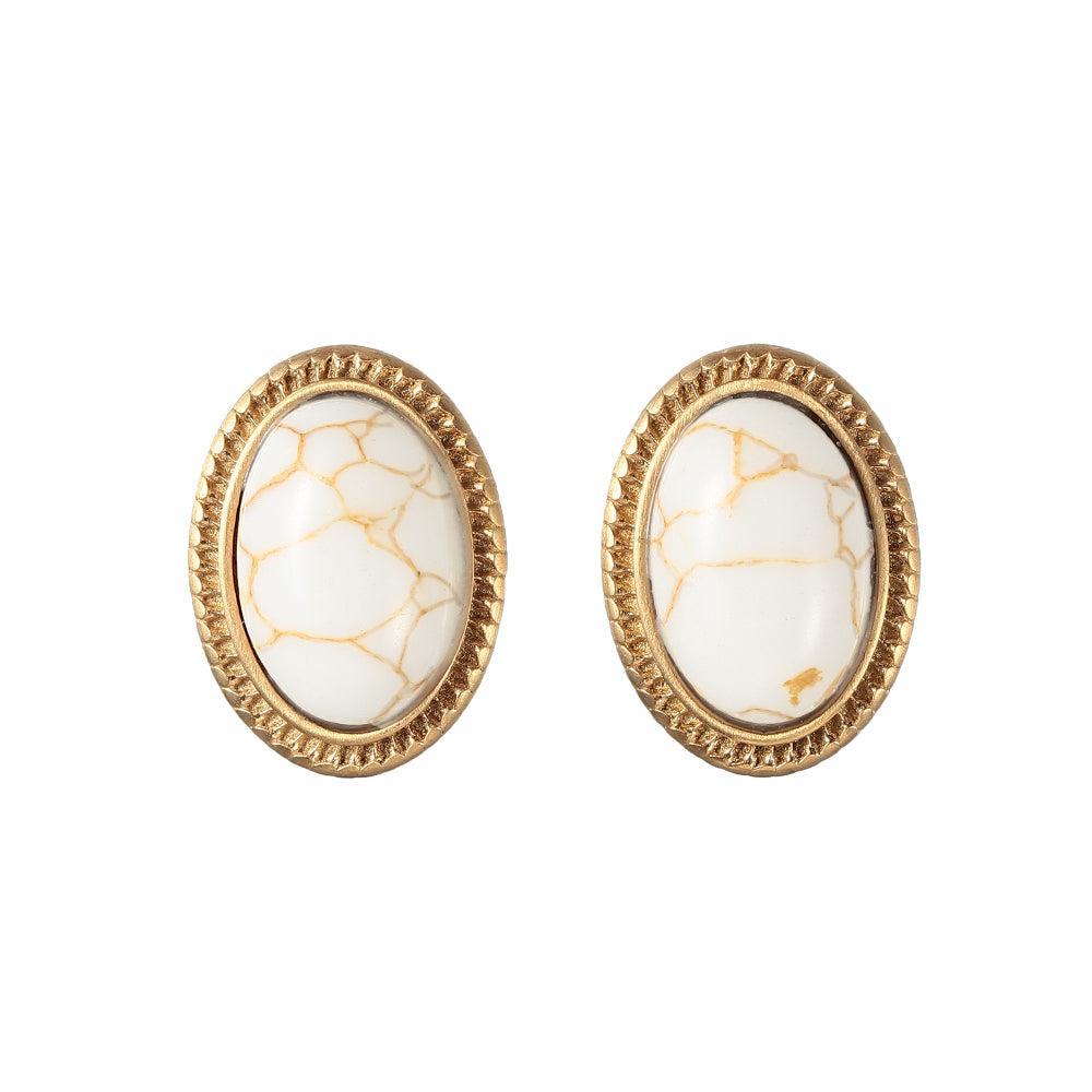 Oval Frame Stone Stud Earrings