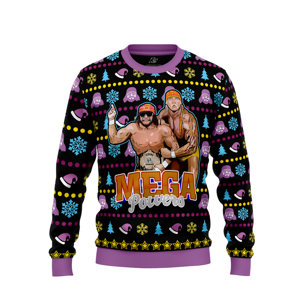 Macho Man And Hulkmania Power Pro Wrestling Ugly Christmas Sweater - 6XL