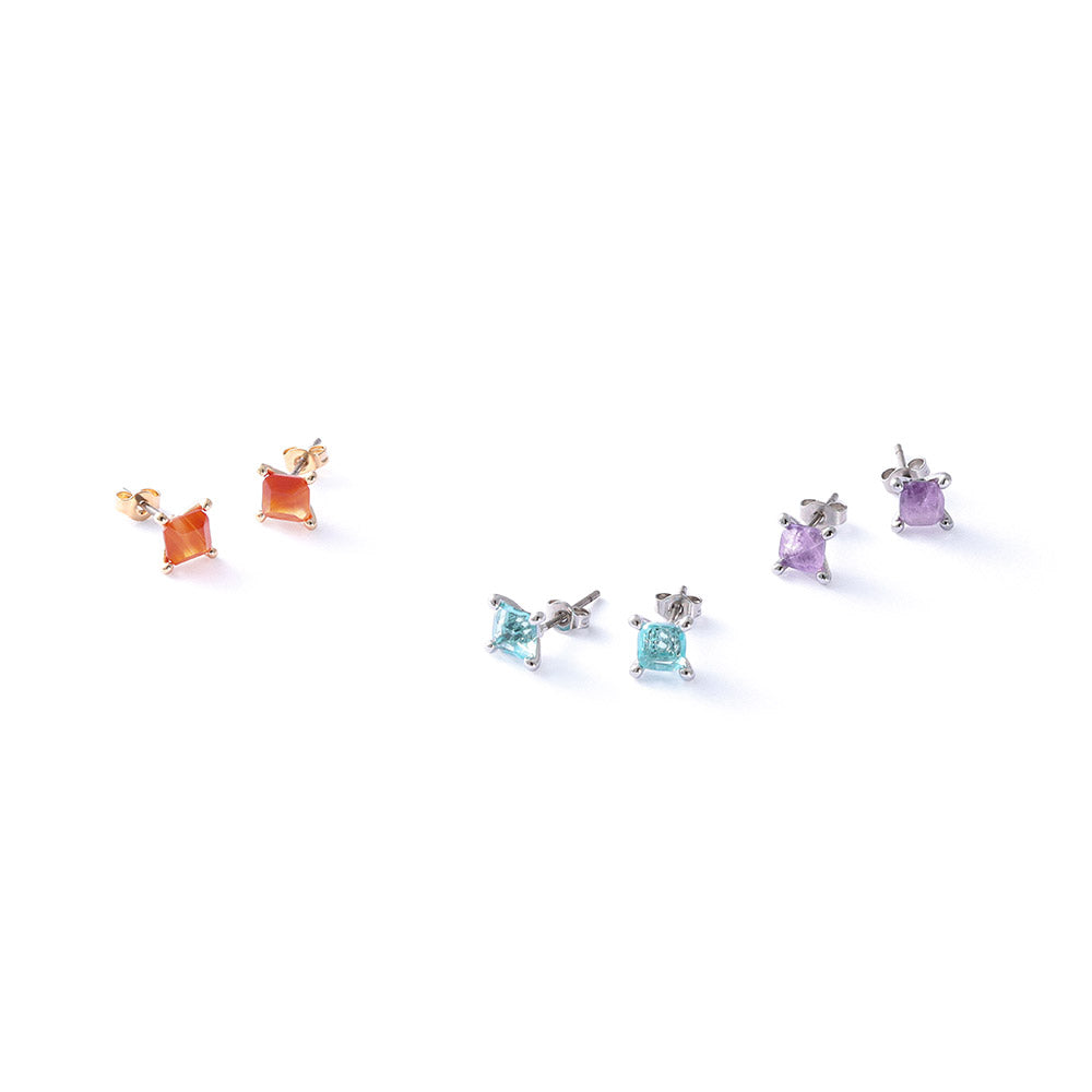 Square Gemstone Stud Earrings