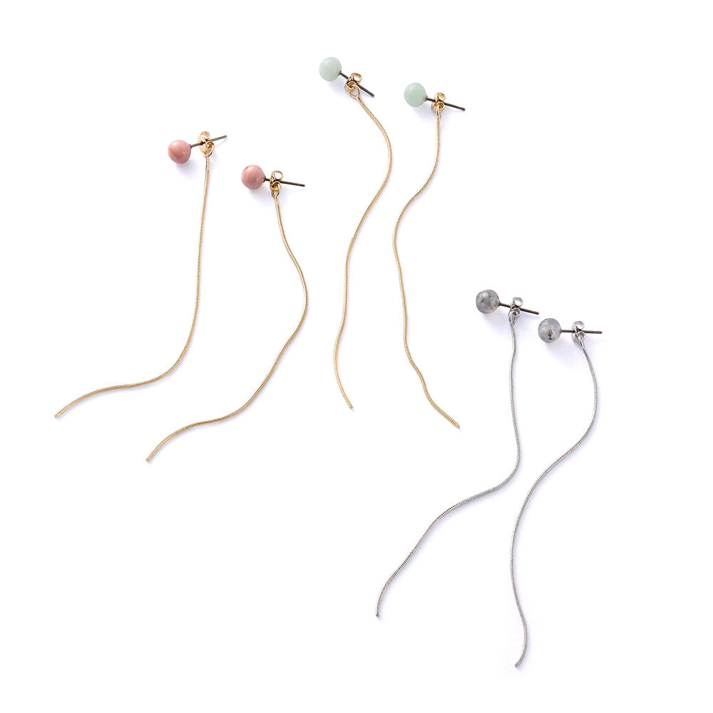 Gemstone Front Back Long Drop Earrings