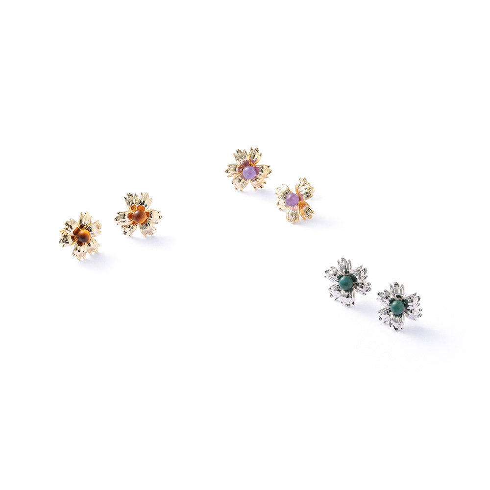 Gemstone Flower Stud Earrings