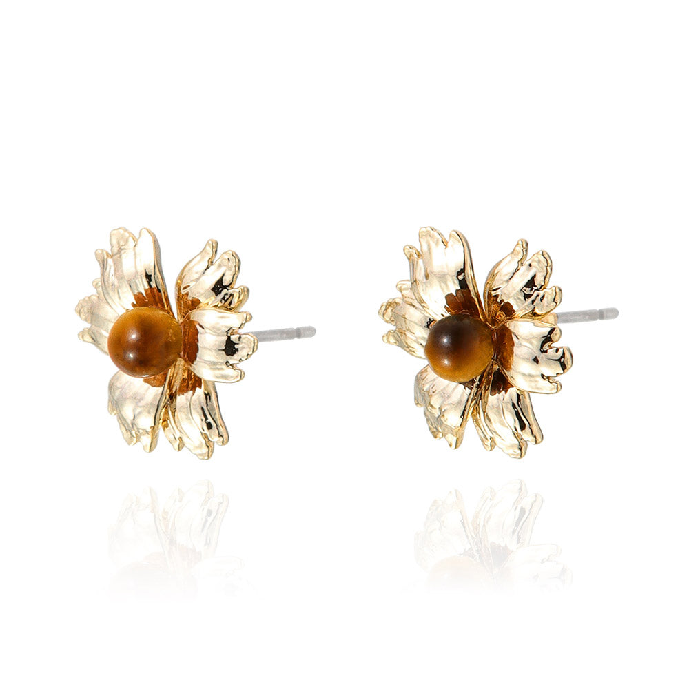 Gemstone Flower Stud Earrings