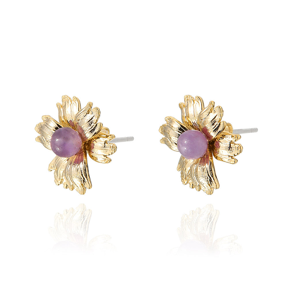 Gemstone Flower Stud Earrings