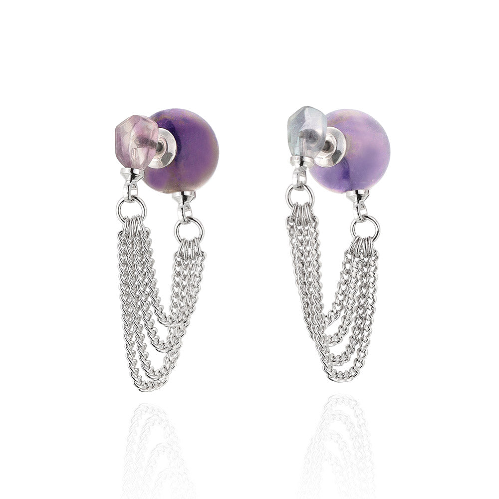 Gemstone Front Back Chain Earrings